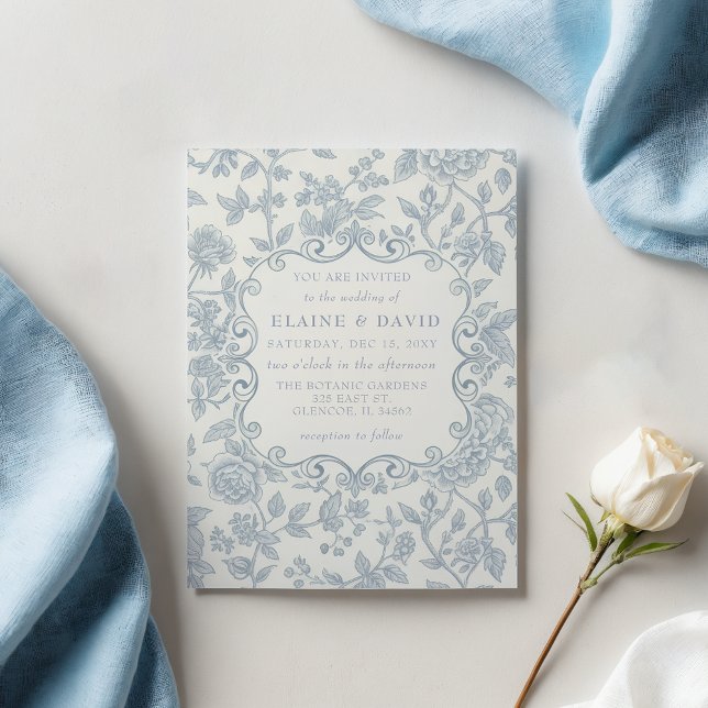 Elegant Blue Chinoiserie Floral Botanical Wedding Invitation (Creator Uploaded)