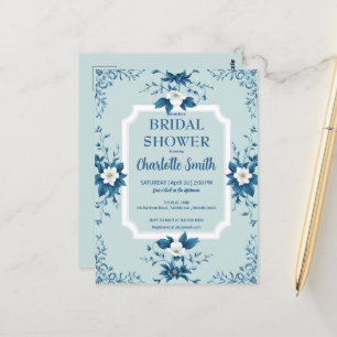 Elegant Blue Chinoiserie Floral bridal shower Postcard
