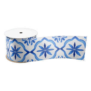 Elegant Blue Chinoiserie Floral bridal shower Satin Ribbon