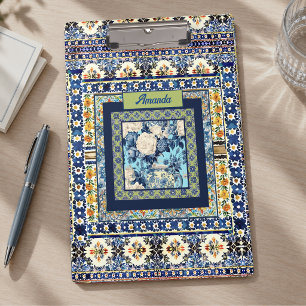 Elegant Blue Chinoiserie Floral Monogram Clipboard