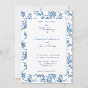 Elegant Blue Chinoiserie Floral Wedding  Invitation