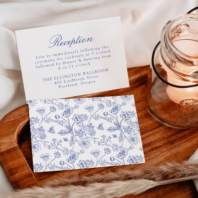 Elegant Blue Chinoiserie Floral Wedding Reception Enclosure Card (Creator Uploaded)