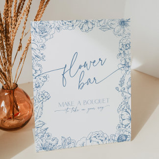 Elegant Blue Chinoiserie Flower Bar Make a Bouquet Pedestal Sign