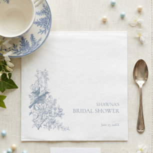Elegant Blue Chinoiserie Nature Bird Bridal Shower Napkin
