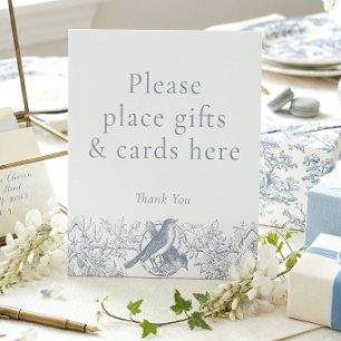 Elegant Blue Chinoiserie Nature Bird Bridal Shower Pedestal Sign