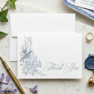 Elegant Blue Chinoiserie Nature Bird Bridal Shower Thank You Card
