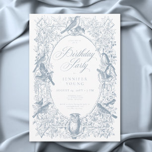 Elegant Blue Chinoiserie Nature & Birds Birthday Invitation