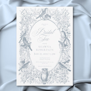 Elegant Blue Chinoiserie Nature Birds Bridal Tea Invitation