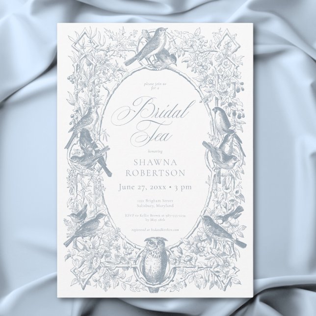 Elegant Blue Chinoiserie Nature Birds Bridal Tea Invitation (Elegant Blue Chinoiserie Nature Birds Bridal Tea Invitation)
