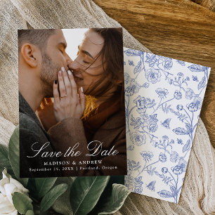 Elegant Blue Chinoiserie Photo Wedding Save The Date