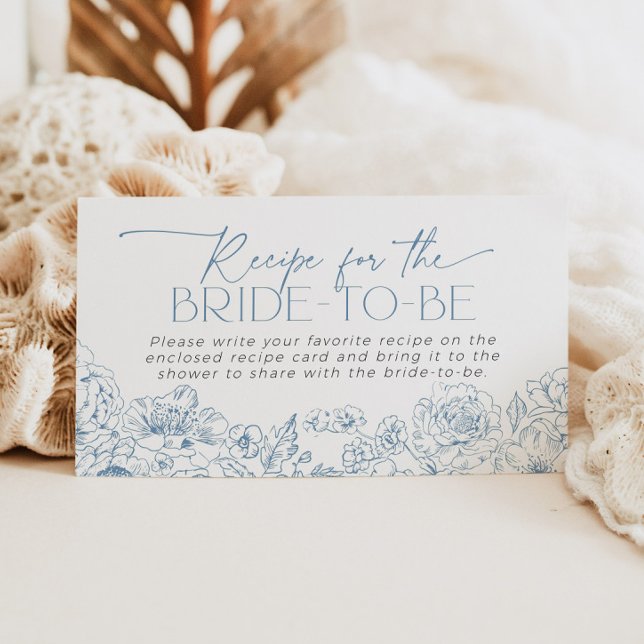 Elegant Blue Chinoiserie Recipe for Bride Request Enclosure Card (Elegant french toile de jouy pattern for a recipe for the bride-to-be enclosure card)