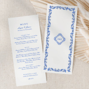 Elegant Blue chinoiserie Script Wedding Menu