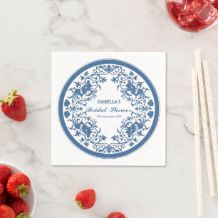 Elegant Blue Chinoiserie Victorian Chinese Floral Napkin