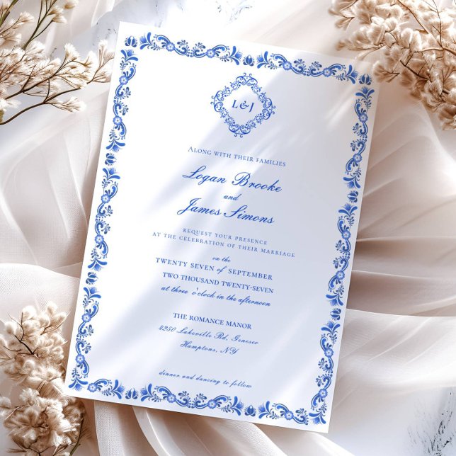 Elegant Blue Chinoiserie Wedding Invitation (Creator Uploaded)