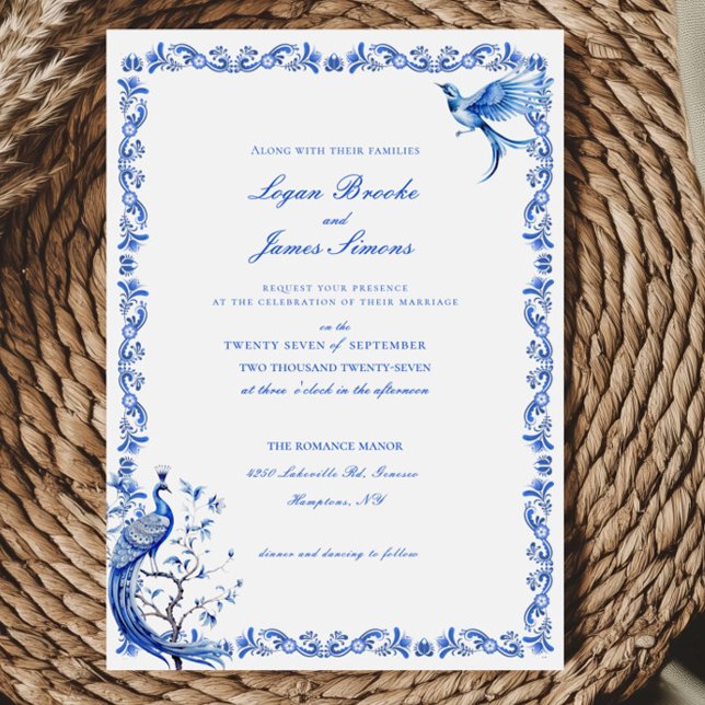 Elegant Blue Chinoiserie Wedding Invitation (Creator Uploaded)