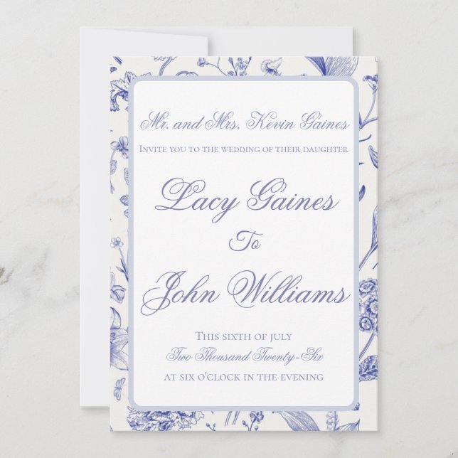 Elegant Blue Chinoiserie Wedding Invitation  (Front)