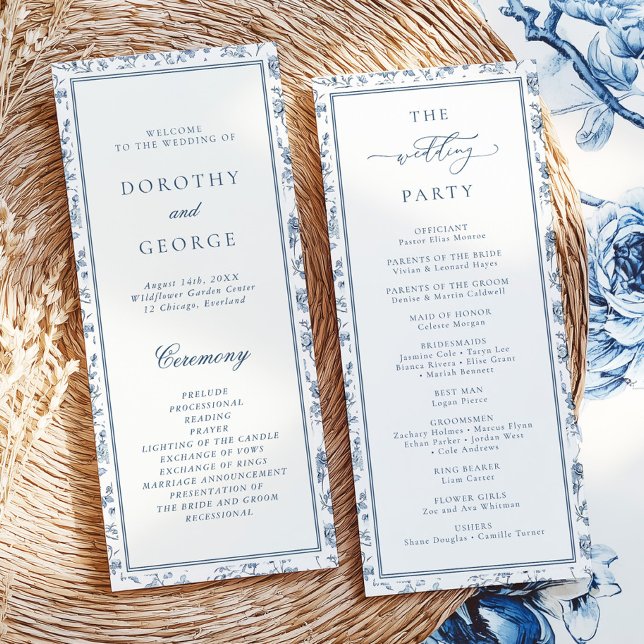 Elegant Blue Chinoiserie Wedding Program Invitation (Creator Uploaded)