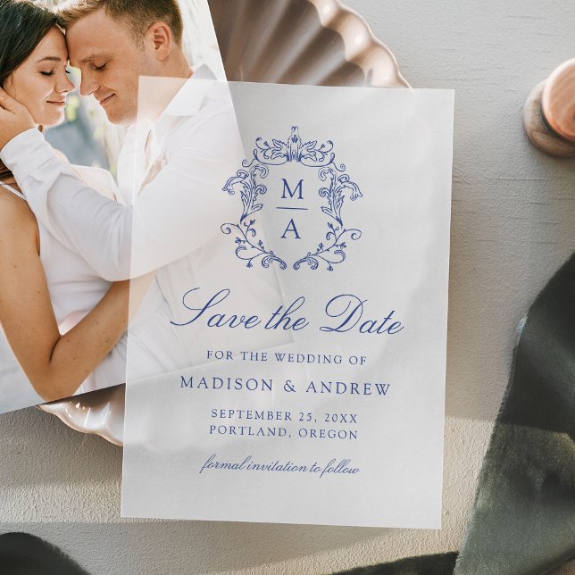 Elegant Blue Chinoiserie Wedding Save the Date Vellum Invitations (Creator Uploaded)