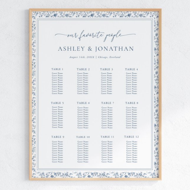 Elegant Blue Chinoiserie Wedding Seating Chart (Creator Uploaded)