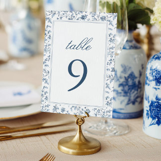 Elegant Blue Chinoiserie Wedding Table Number