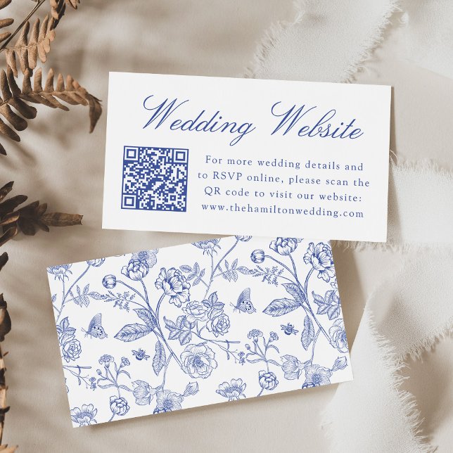 Elegant Blue Chinoiserie Wedding Website QR Code Enclosure Card (Creator Uploaded)