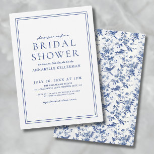 Elegant Blue Chinoserie Bird Floral Bridal Shower Invitation