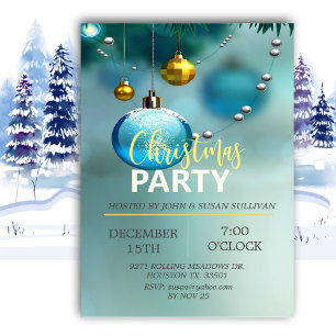 Elegant Blue Christmas Christmas  Invitation