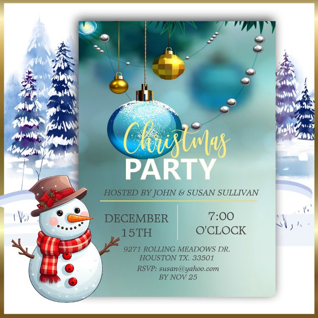 Elegant Blue Christmas Christmas  Invitation (Creator Uploaded)