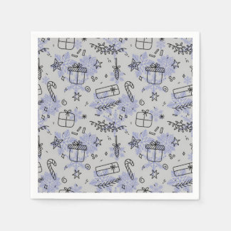 Elegant Blue Christmas Doodles Pattern Napkin