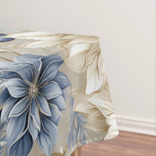 Elegant Blue Christmas Floral Tablecloth