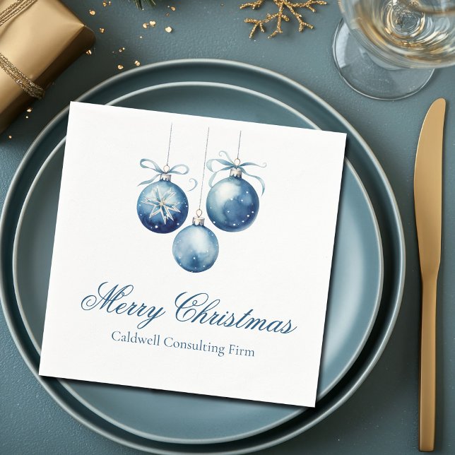 Elegant Blue Christmas Ornaments Company Party Napkin (Creator Uploaded)