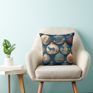 Elegant Blue Christmas Ornaments Cushion