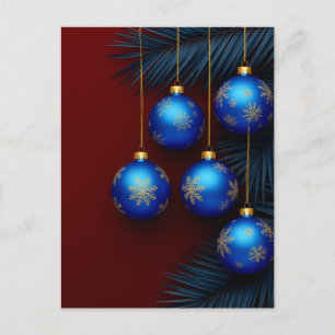 Elegant Blue Christmas Ornaments Holiday Postcard