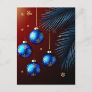 Elegant Blue Christmas Ornaments Holiday Postcard