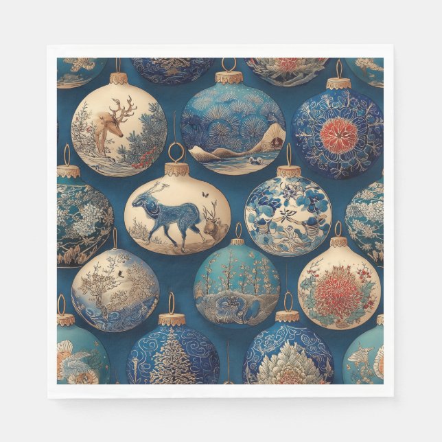  Elegant Blue Christmas Ornaments Napkin (Front)