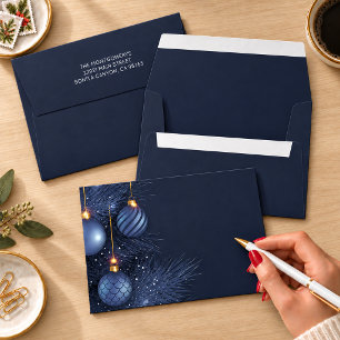 Elegant Blue Christmas Ornaments on Dark Blue Envelope