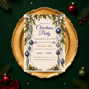 Elegant Blue Christmas Party Invitation