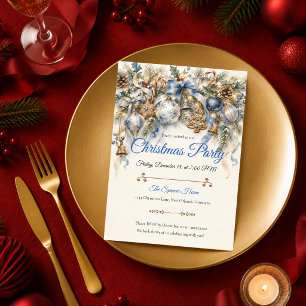 Elegant Blue Christmas Party Invitation