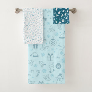 Elegant Blue  Christmas Pattern  Bath Towel Set