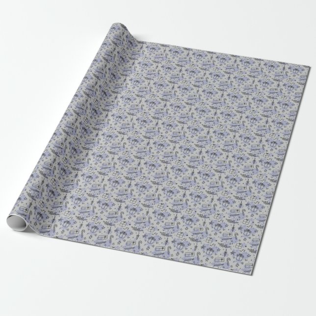 Elegant Blue Christmas Pattern Wrapping Paper (Unrolled)
