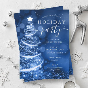 Elegant Blue Christmas Tree Company Holiday  Invitation