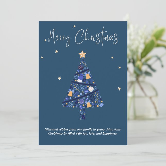 Elegant Blue Christmas Tree Holiday Card Design (Standing Front)