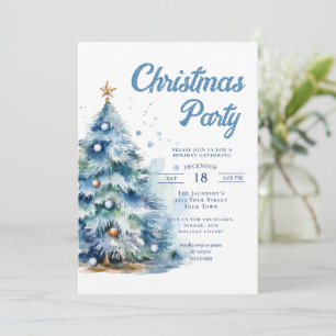 Elegant Blue Christmas Tree Holiday Party Invitation