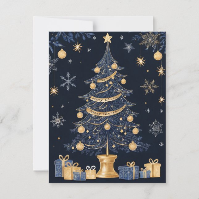 Elegant blue Christmas Tree Snowflakes Gift Card (Front)