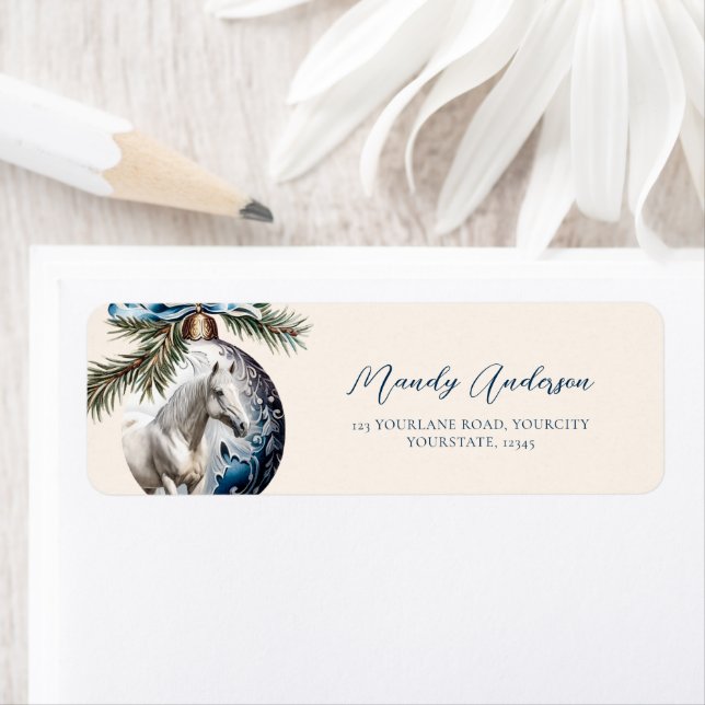 Elegant blue Christmas white horse equestrian (Insitu)