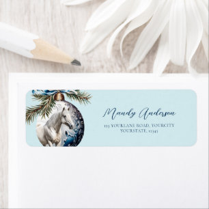 Elegant blue Christmas white horse equestrian