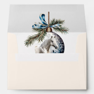Elegant blue Christmas white horse equestrian Envelope