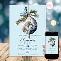 Elegant blue Christmas white horse equestrian