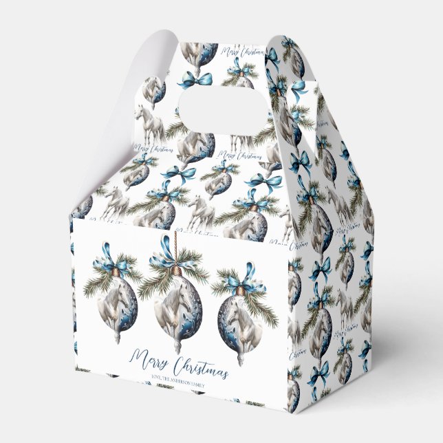 Elegant blue Christmas white horse  Favour Box (Front Side)