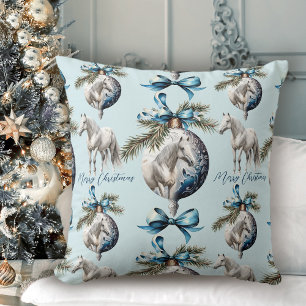 Elegant blue Christmas white horse pattern Cushion